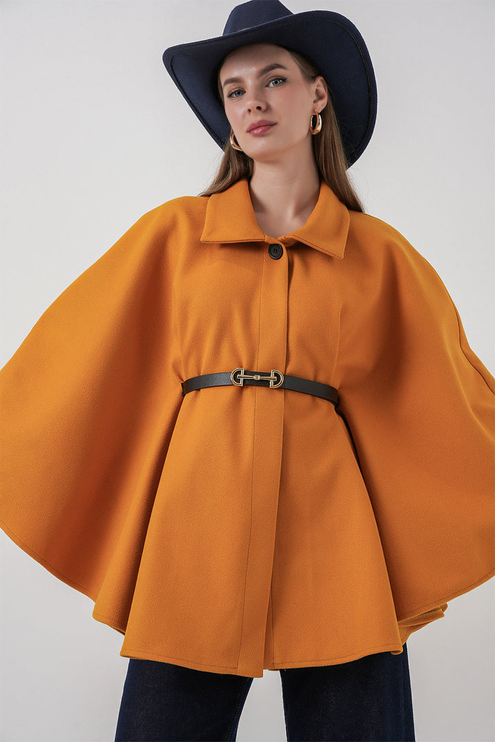 BGD Women Women's Belted Cape Coat 9170 - Mustard - Assen