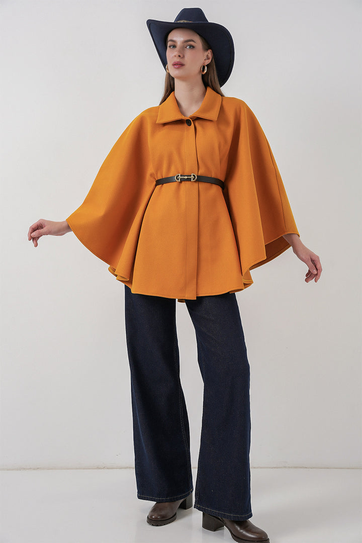 BGD Women Women's Belted Cape Coat 9170 - Mustard - Assen