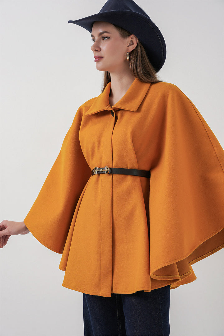 BGD Women Women's Belted Cape Coat 9170 - Mustard - Assen