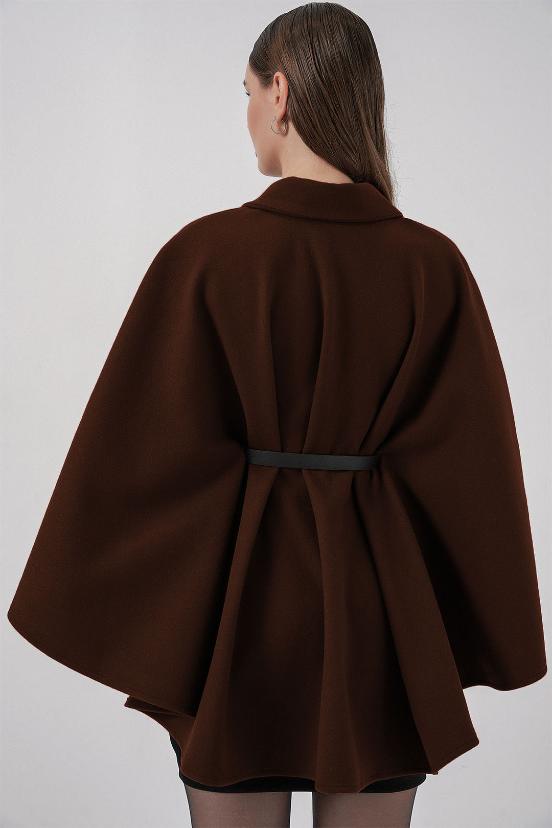 BGD Women Kadın Kemerli Kaşe Panço 9170 - Kahverengi - Stow