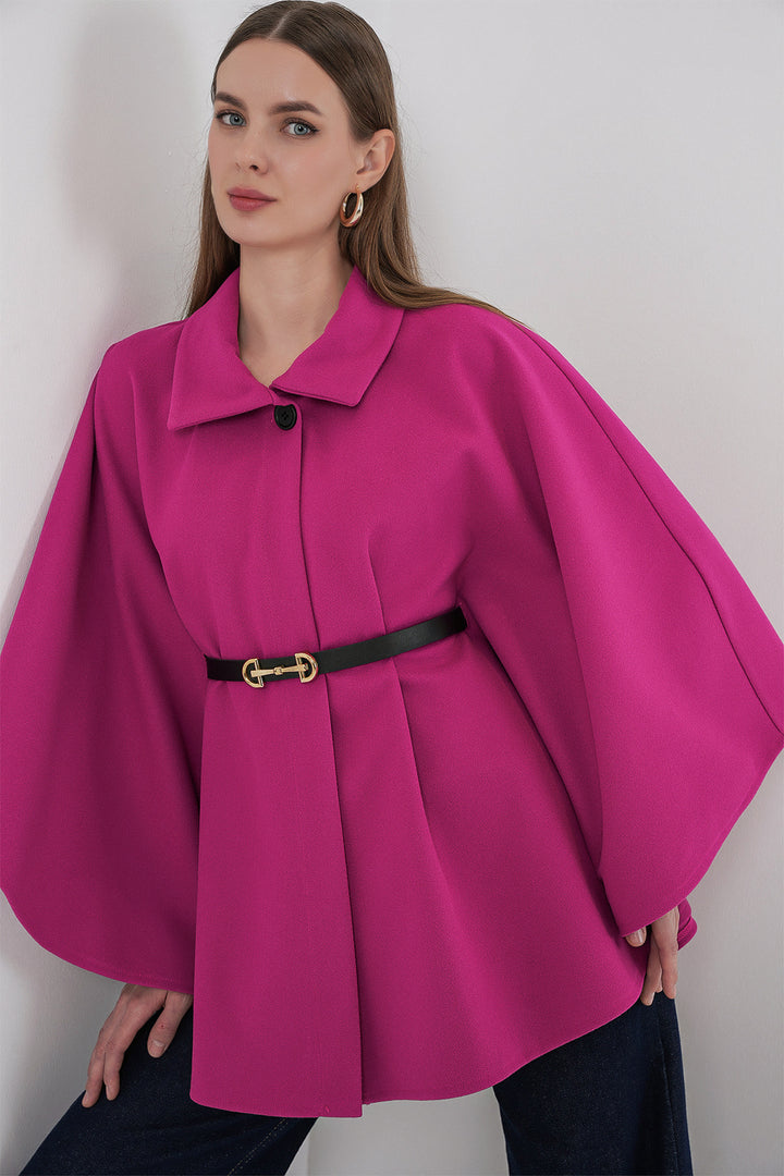 BGD Women Women's Belted Cape Coat 9170 - Dark Pink - Veldhoven