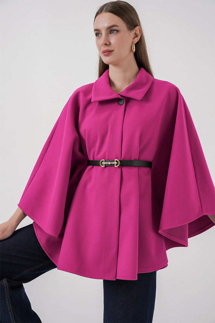 BGD Women Women's Belted Cape Coat 9170 - Dark Pink - Veldhoven
