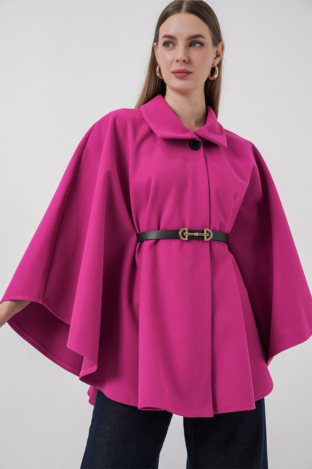 BGD Women Women's Belted Cape Coat 9170 - Dark Pink - Veldhoven