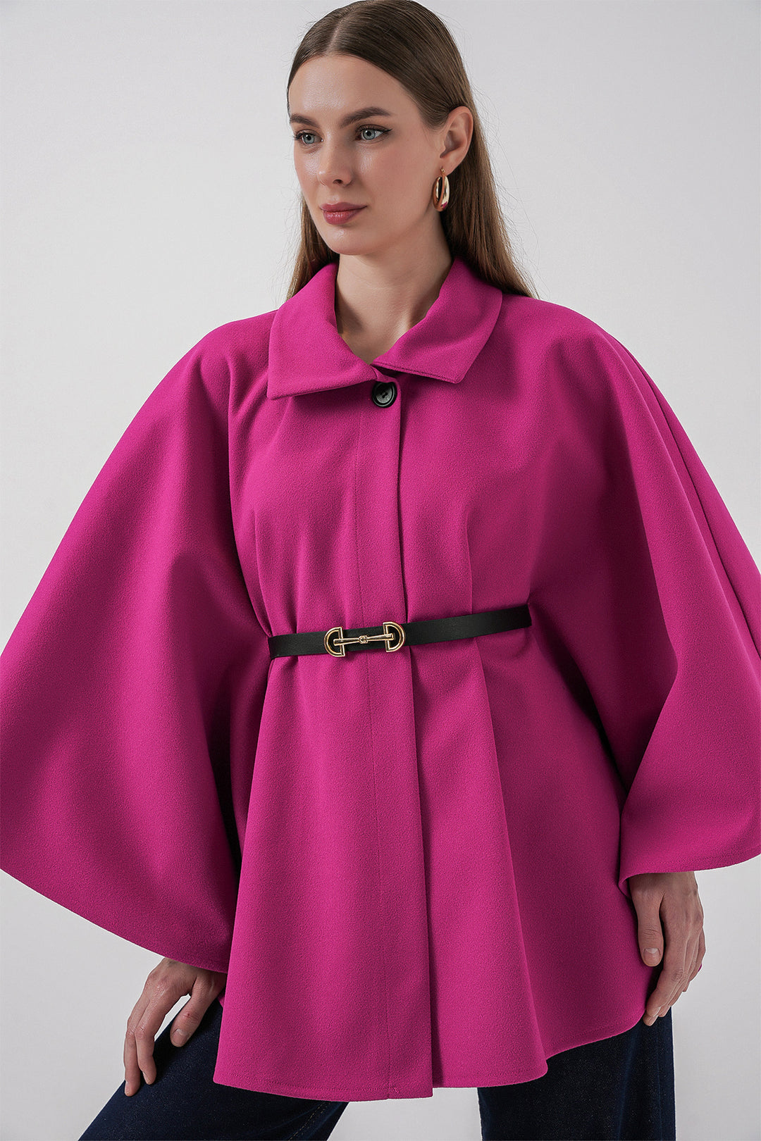 BGD Women Women's Belted Cape Coat 9170 - Dark Pink - Veldhoven