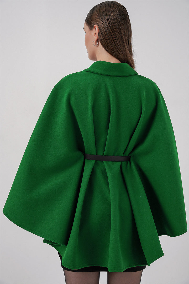 BGD Women Kadın Kemerli Kaşe Panço 9170 - Koyu Yeşil - Filderstadt