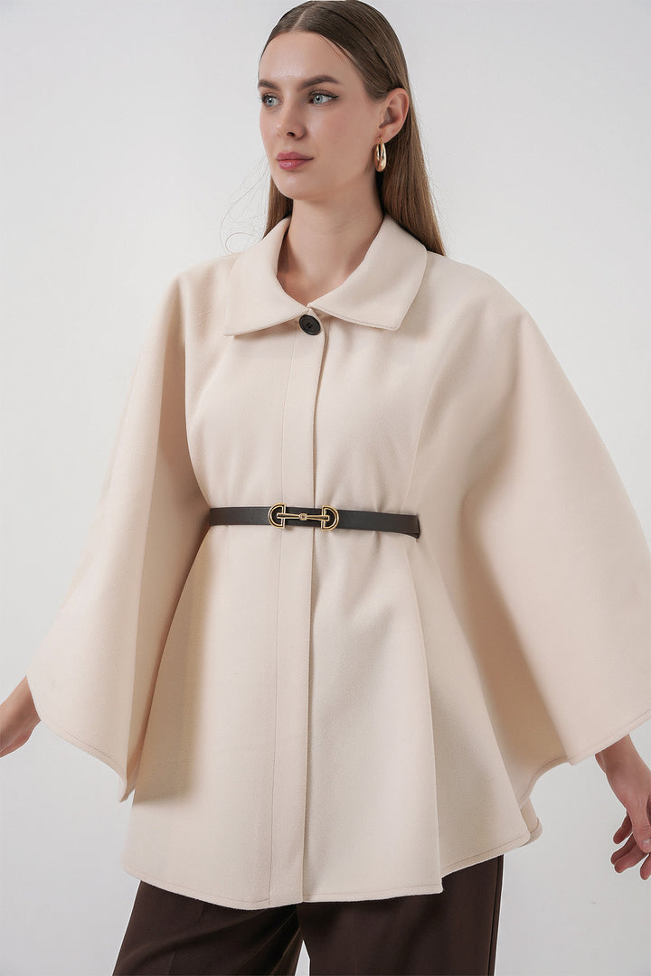 BGD Women Women's Belted Cape Coat 9170 - Cream - Kamp-Lintfort