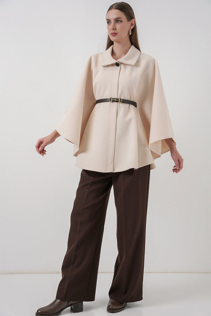 BGD Women Women's Belted Cape Coat 9170 - Cream - Kamp-Lintfort