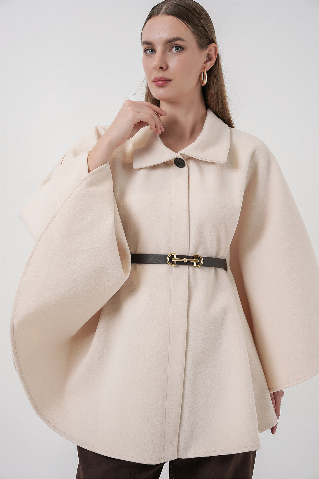 BGD Women Women's Belted Cape Coat 9170 - Cream - Kamp-Lintfort