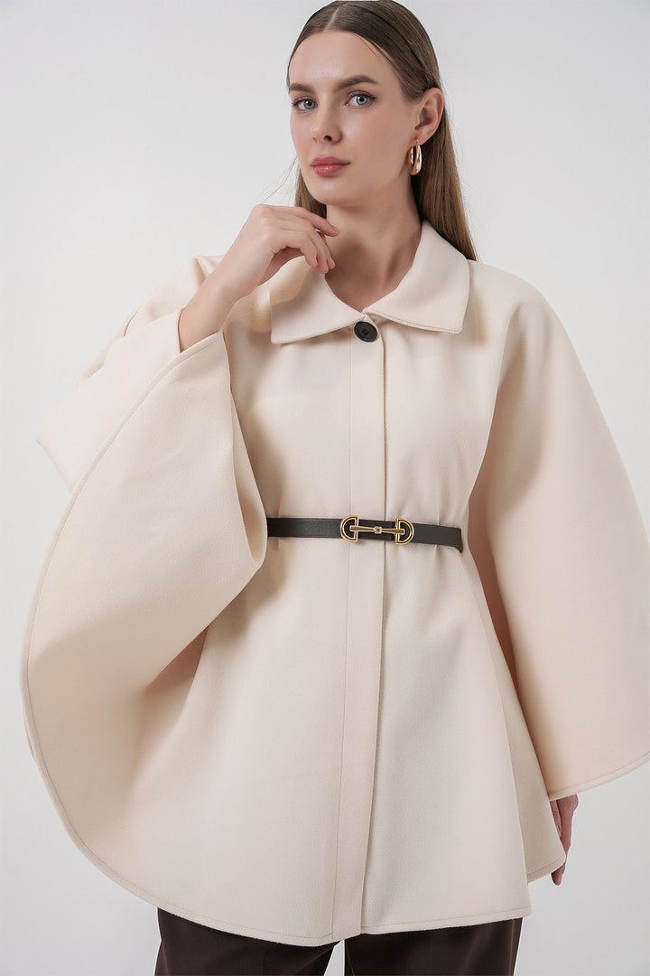 BGD Women Women's Belted Cape Coat 9170 - Cream - Kamp-Lintfort