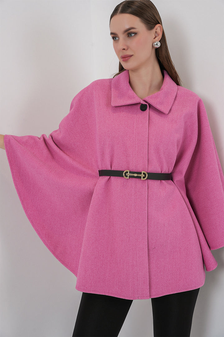 BGD Women Women's Belted Cape Coat 9170 - Pink - Poti