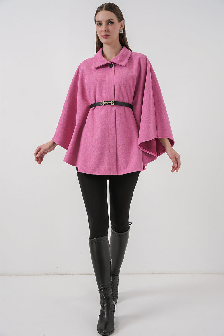 BGD Women Women's Belted Cape Coat 9170 - Pink - Poti