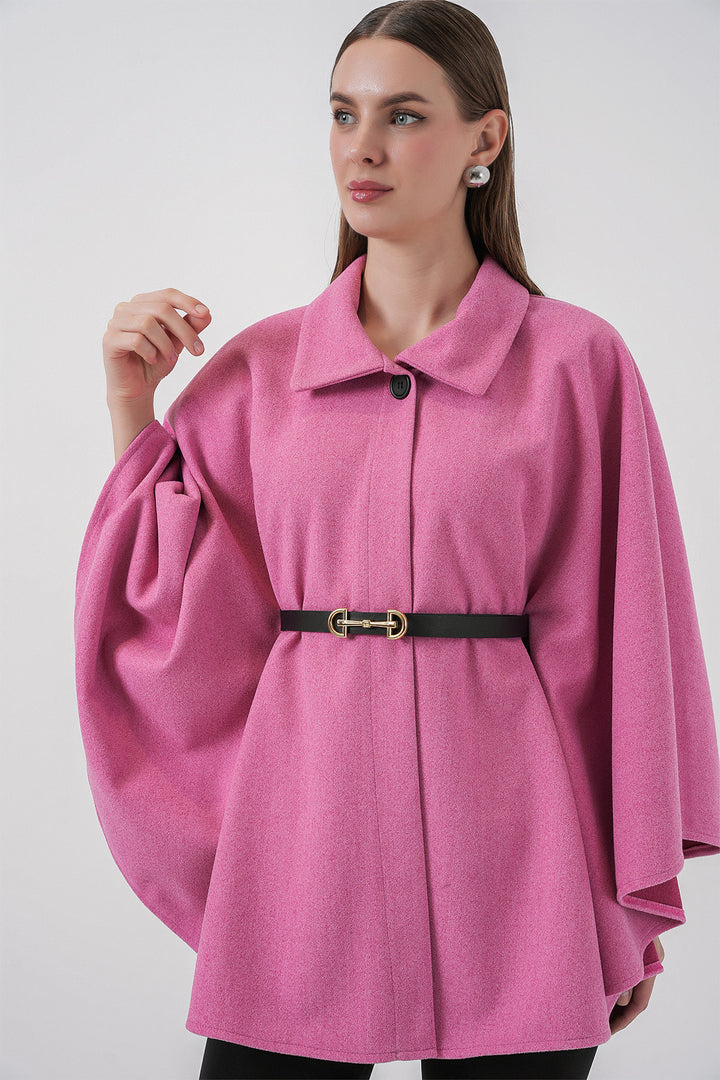 BGD Women Women's Belted Cape Coat 9170 - Pink - Poti