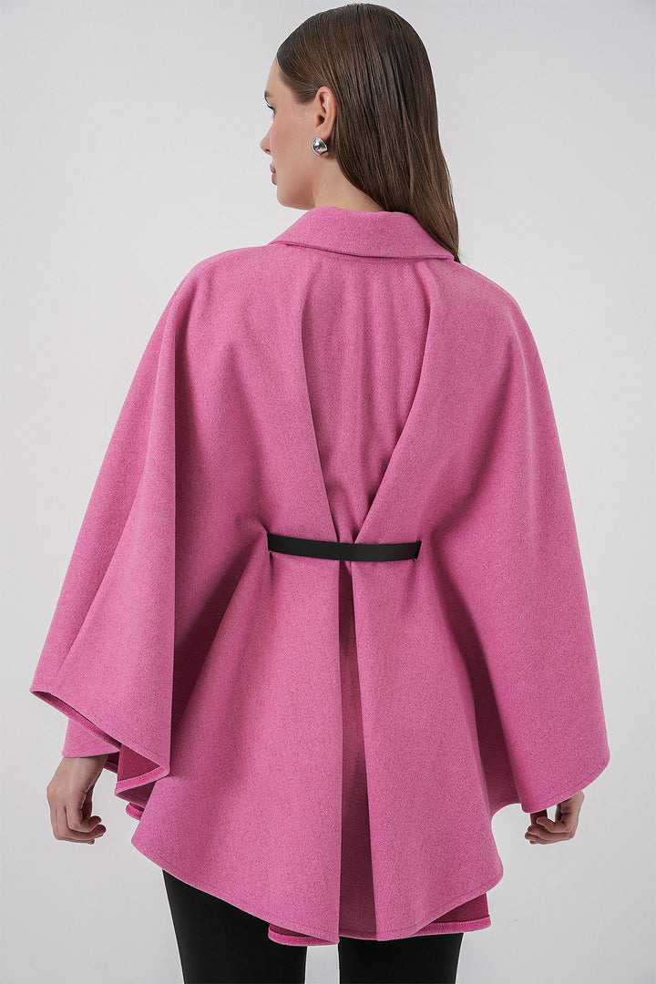 BGD Women Women's Belted Cape Coat 9170 - Pink - Poti