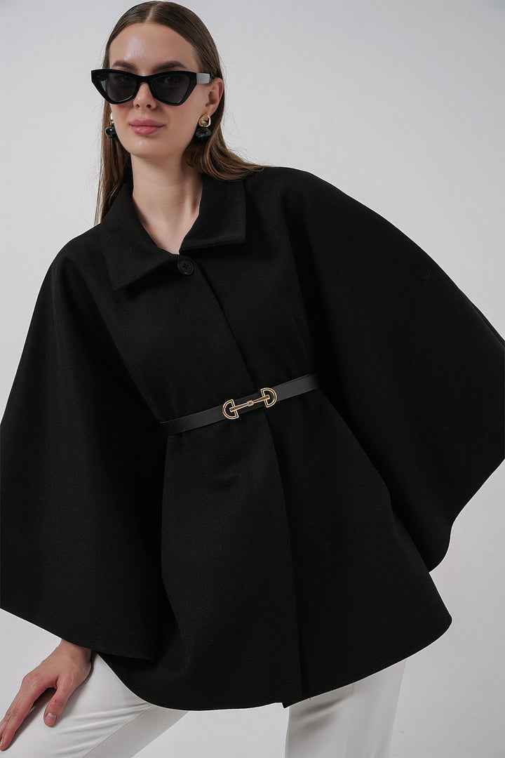 BGD Women Women's Belted Cape Coat 9170 - Black - McAllen
