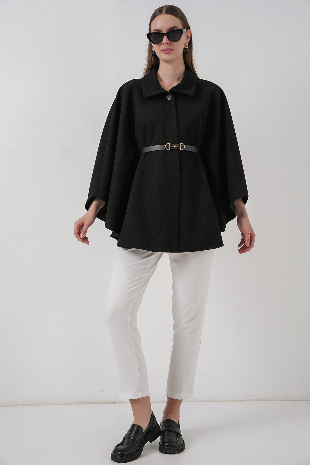 BGD Women Women's Belted Cape Coat 9170 - Black - McAllen