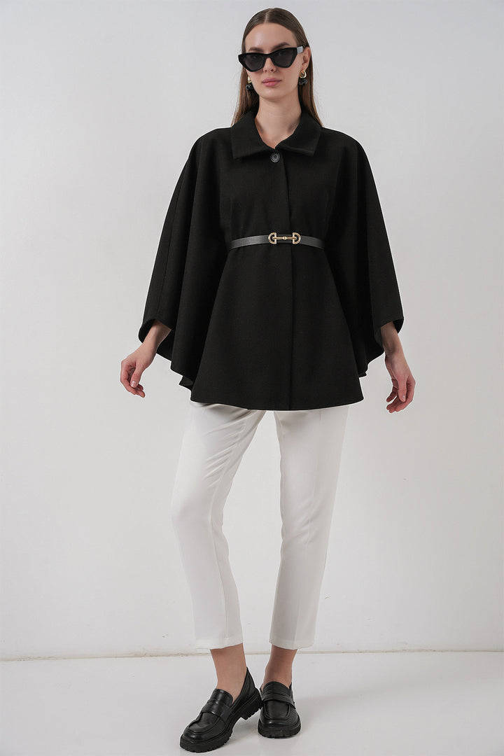 BGD Women Women's Belted Cape Coat 9170 - Black - McAllen
