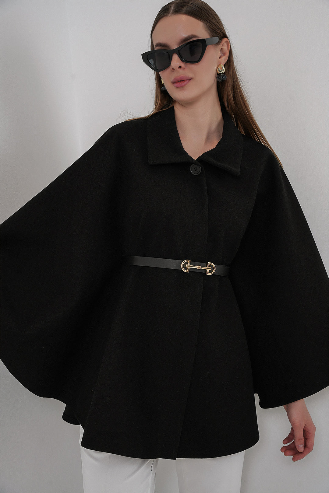 BGD Women Women's Belted Cape Coat 9170 - Black - McAllen