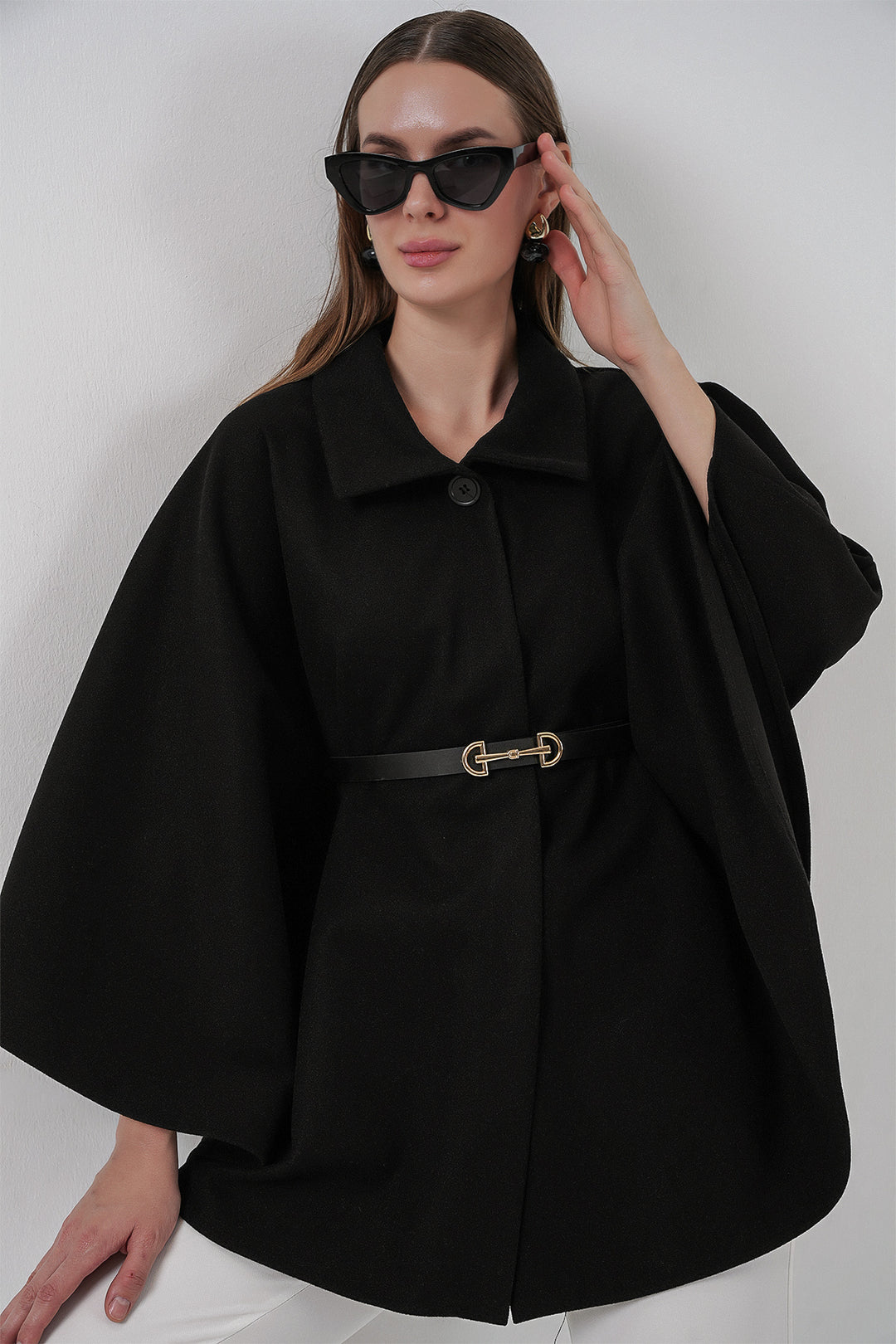 BGD Women Women's Belted Cape Coat 9170 - Black - McAllen