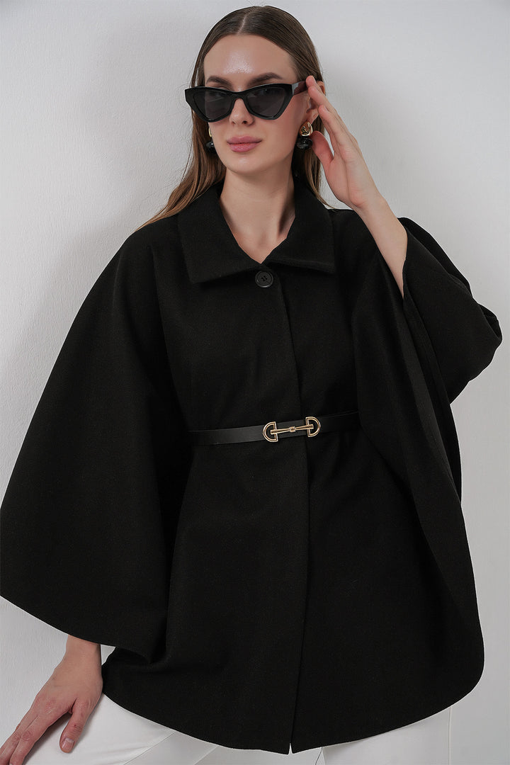BGD Women Women's Belted Cape Coat 9170 - Black - McAllen