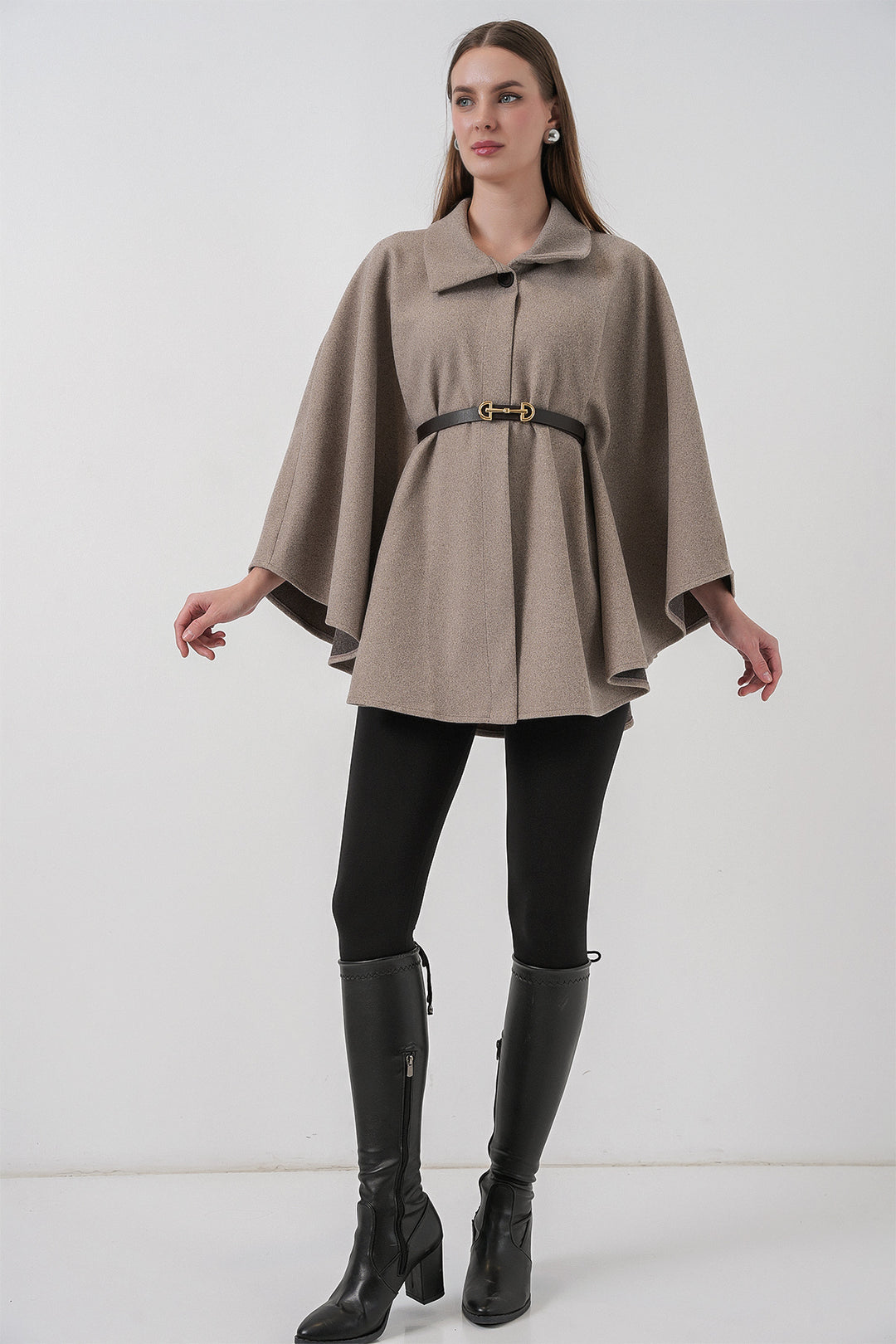 BGD Women Women's Belted Cape Coat 9170 - Stone - Chicoutimi