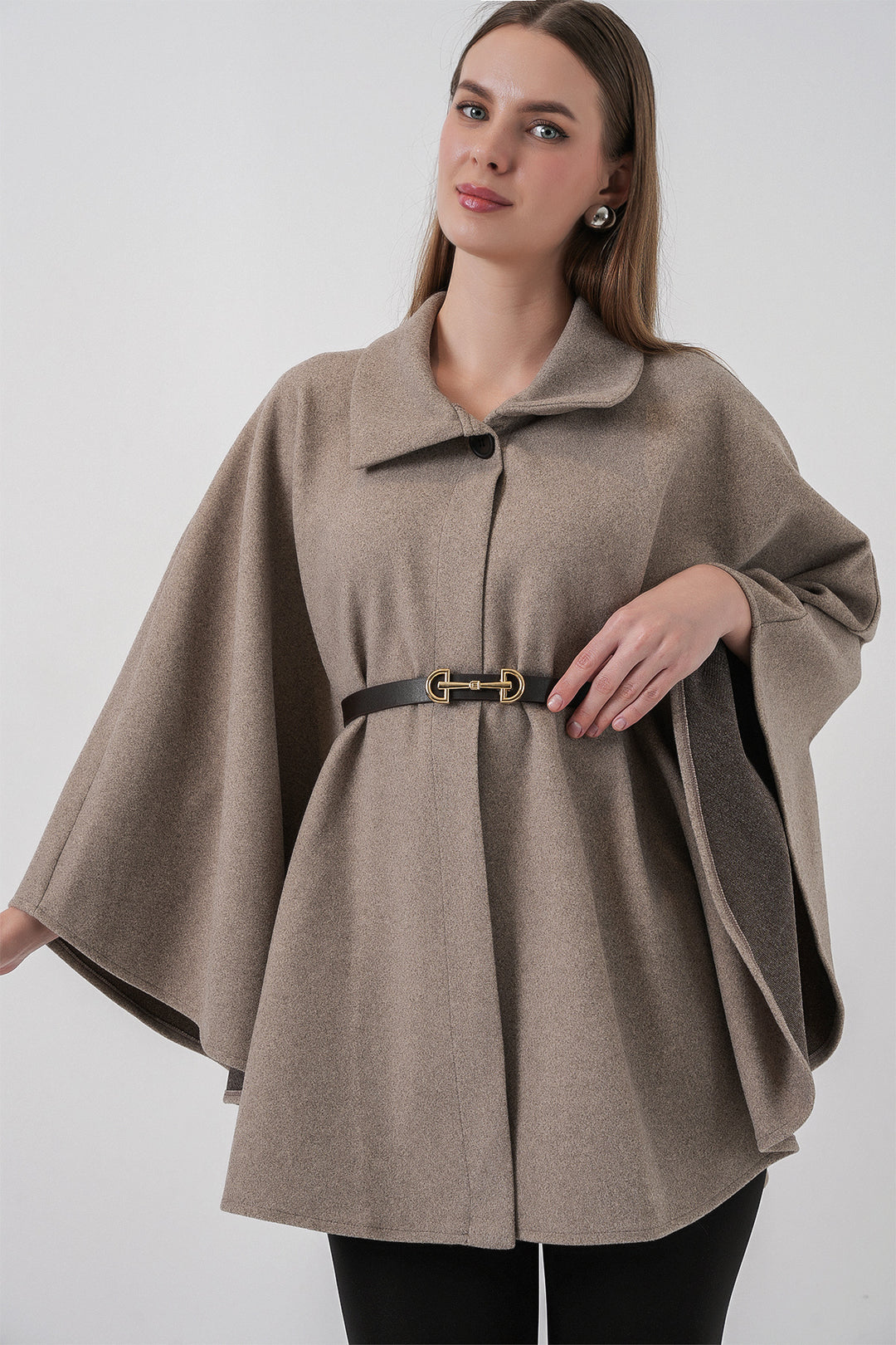 BGD Women Women's Belted Cape Coat 9170 - Stone - Chicoutimi