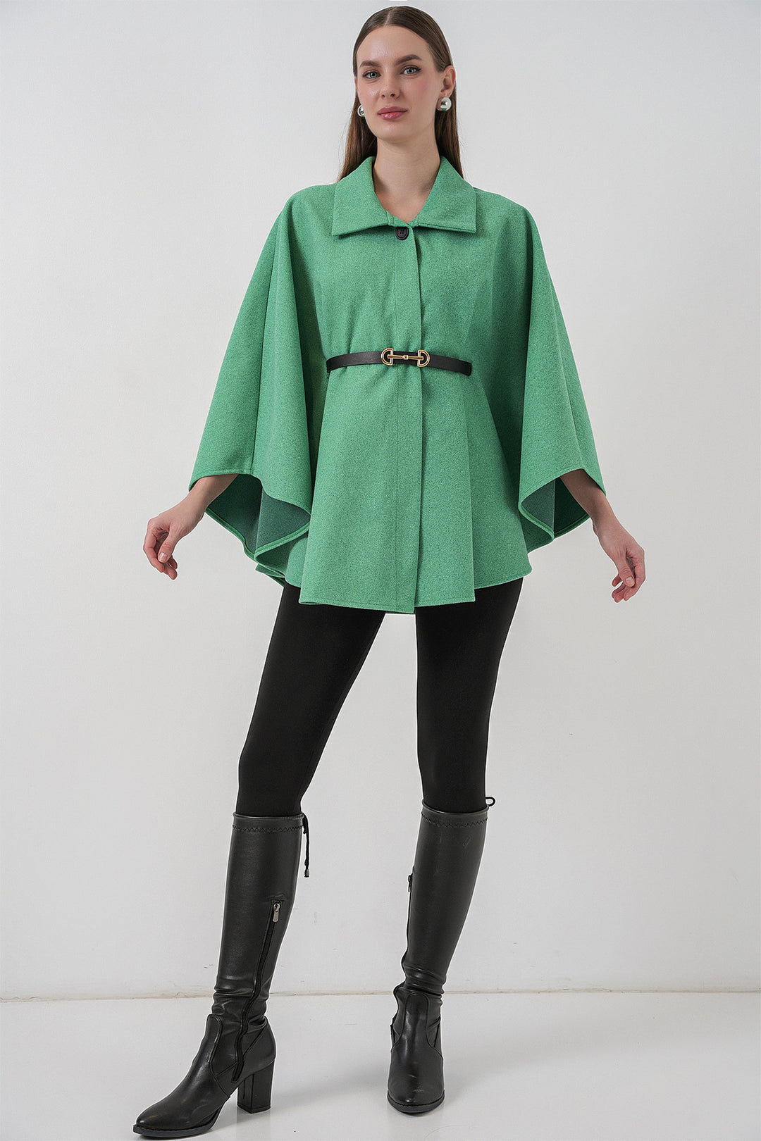 BGD Women Women's Belted Cape Coat 9170 - Green - Dover