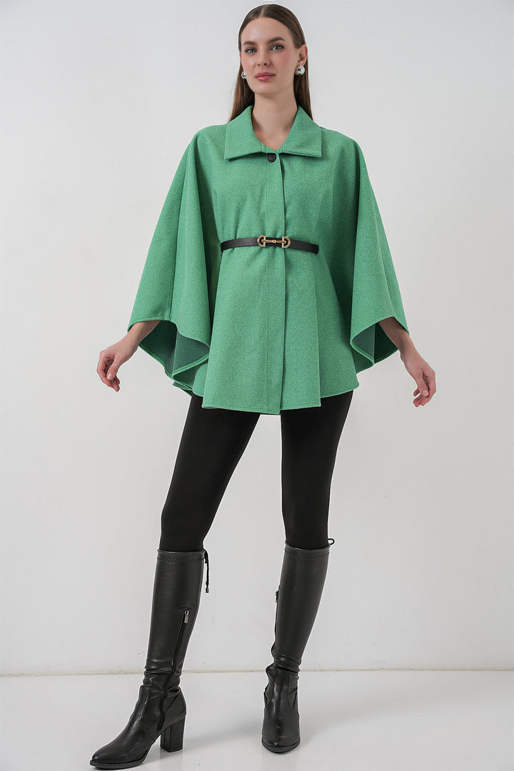 BGD Women Women's Belted Cape Coat 9170 - Green - Dover