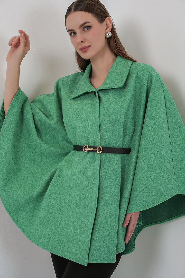 BGD Women Women's Belted Cape Coat 9170 - Green - Dover