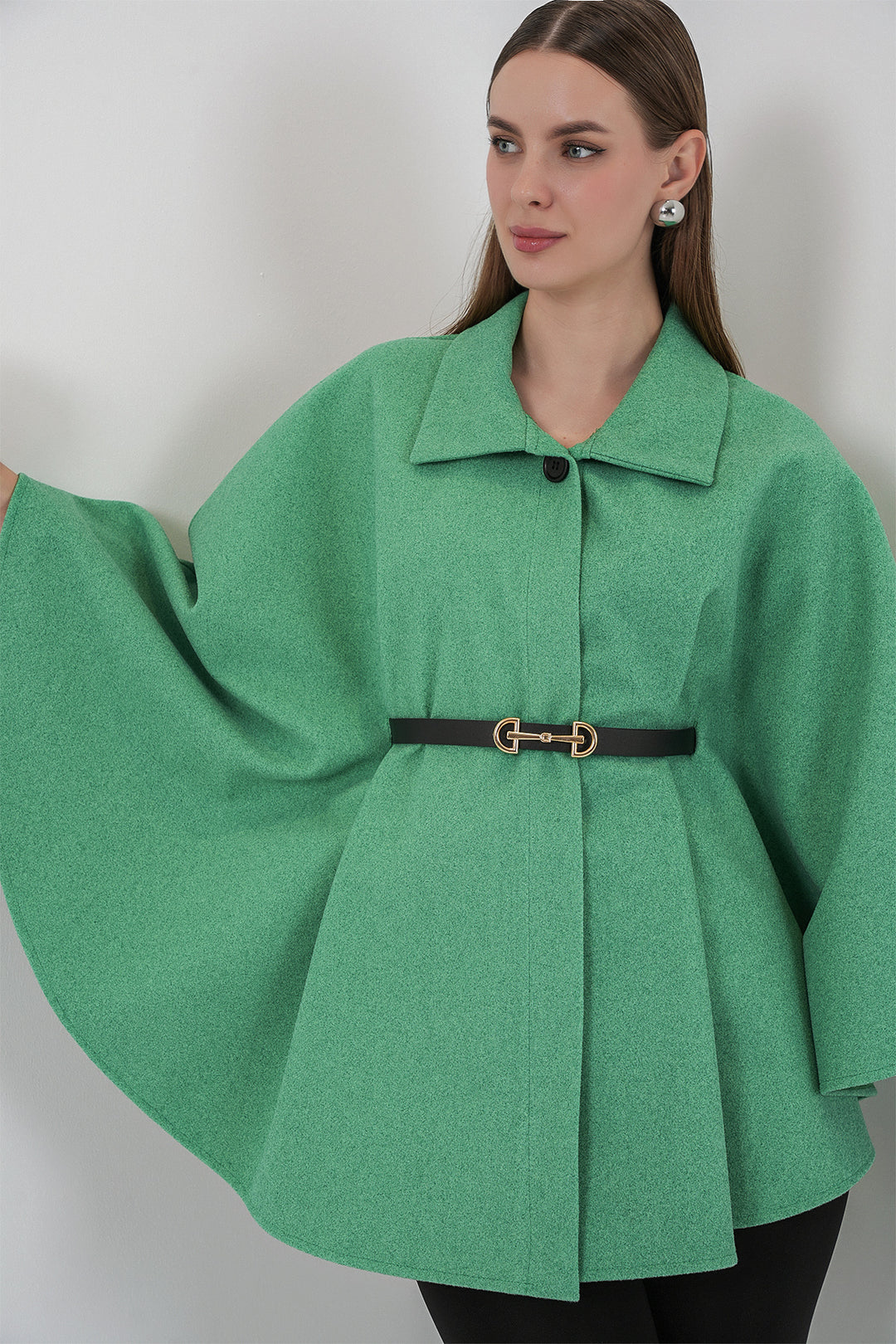 BGD Women Women's Belted Cape Coat 9170 - Green - Dover