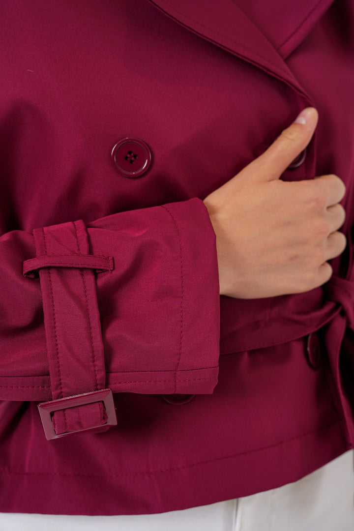 BGD Women Women's Belted Short Trench Coat 5970 - Burgundy - Hilliard