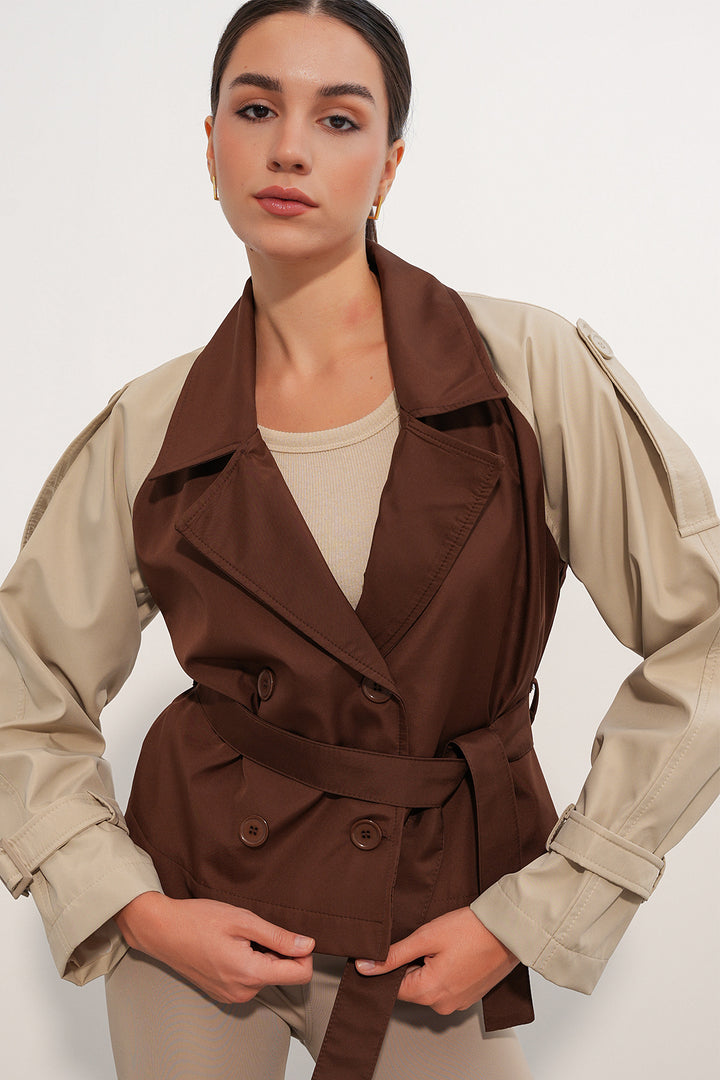 BGD Women Kadın Kemerli Kısa Trençkot 5970 - F.KAHVE - Saint-Ouen