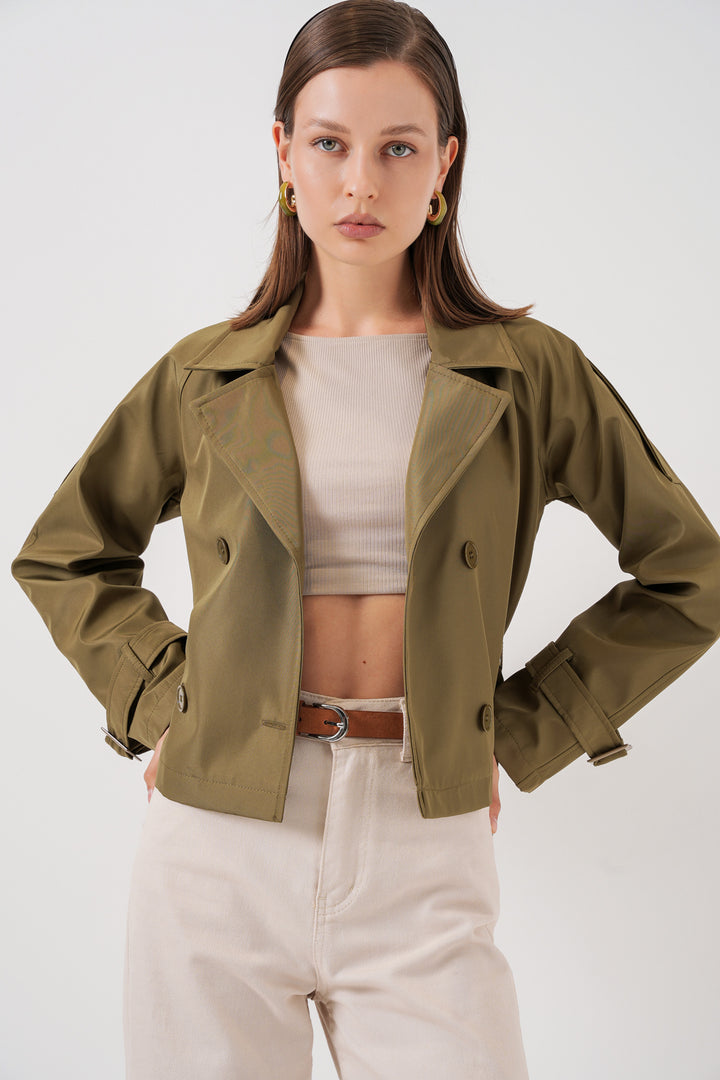 BGD Women Women's Belted Short Trench Coat 5970 - Khaki - Bartlett