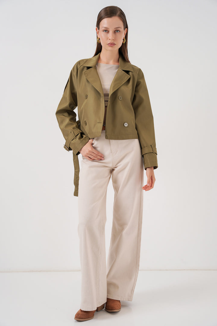 BGD Women Women's Belted Short Trench Coat 5970 - Khaki - Ramapo