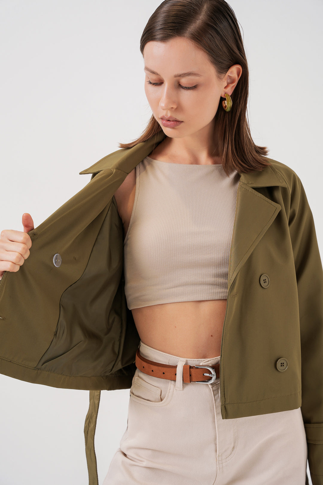 BGD Women Women's Belted Short Trench Coat 5970 - Khaki - Ramapo