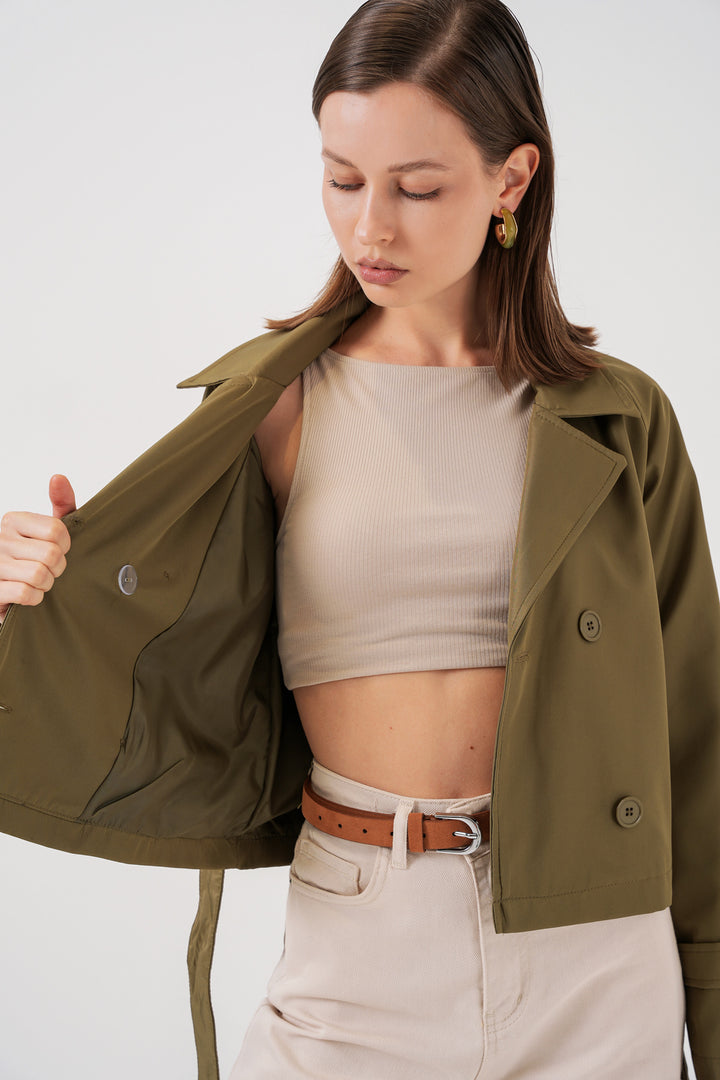 BGD Women Women's Belted Short Trench Coat 5970 - Khaki - Bartlett