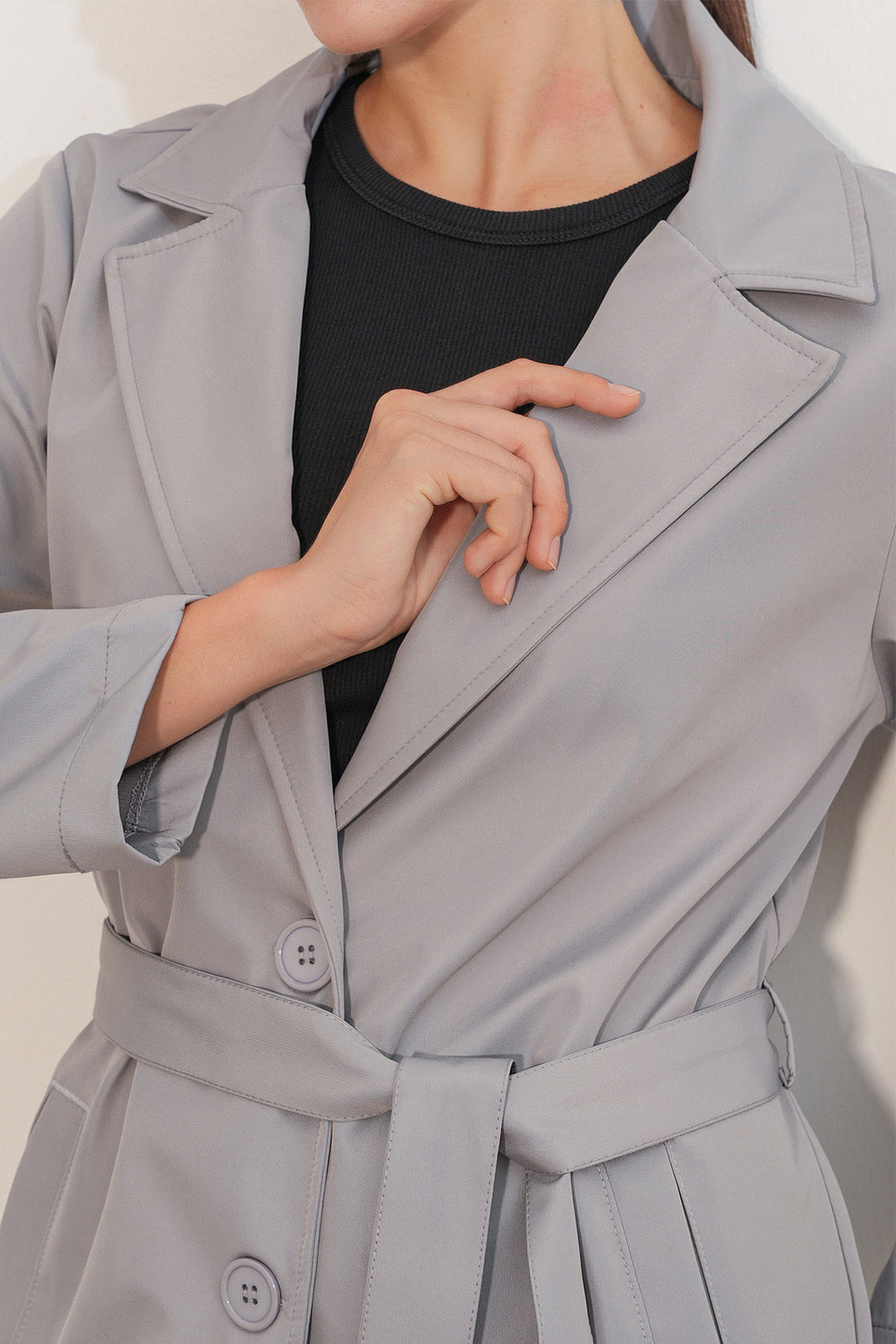 BGD Women Kadın Kemerli Kısa Trençkot 5990 - Gri - Plauen