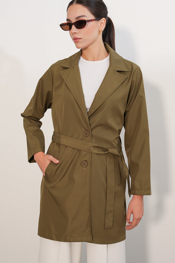 BGD Women Kadın Kemerli Kısa Trençkot 5990 - Haki - Penfield