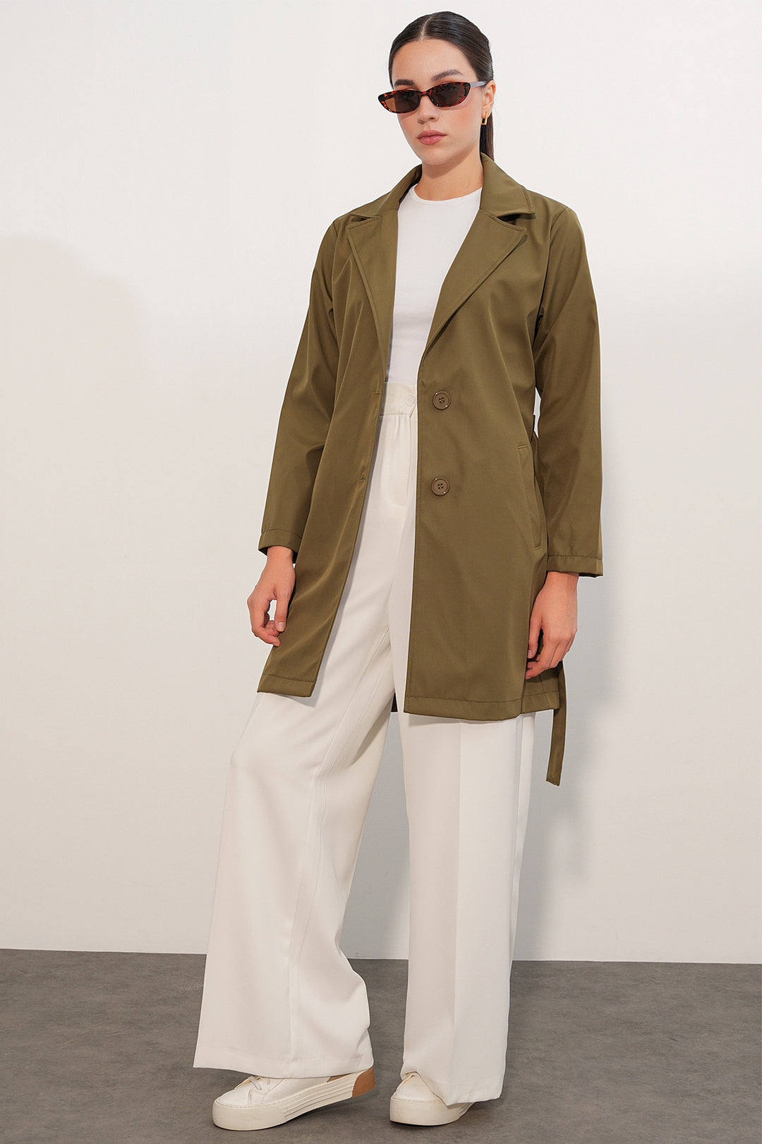 BGD Women Kadın Kemerli Kısa Trençkot 5990 - Haki - Penfield