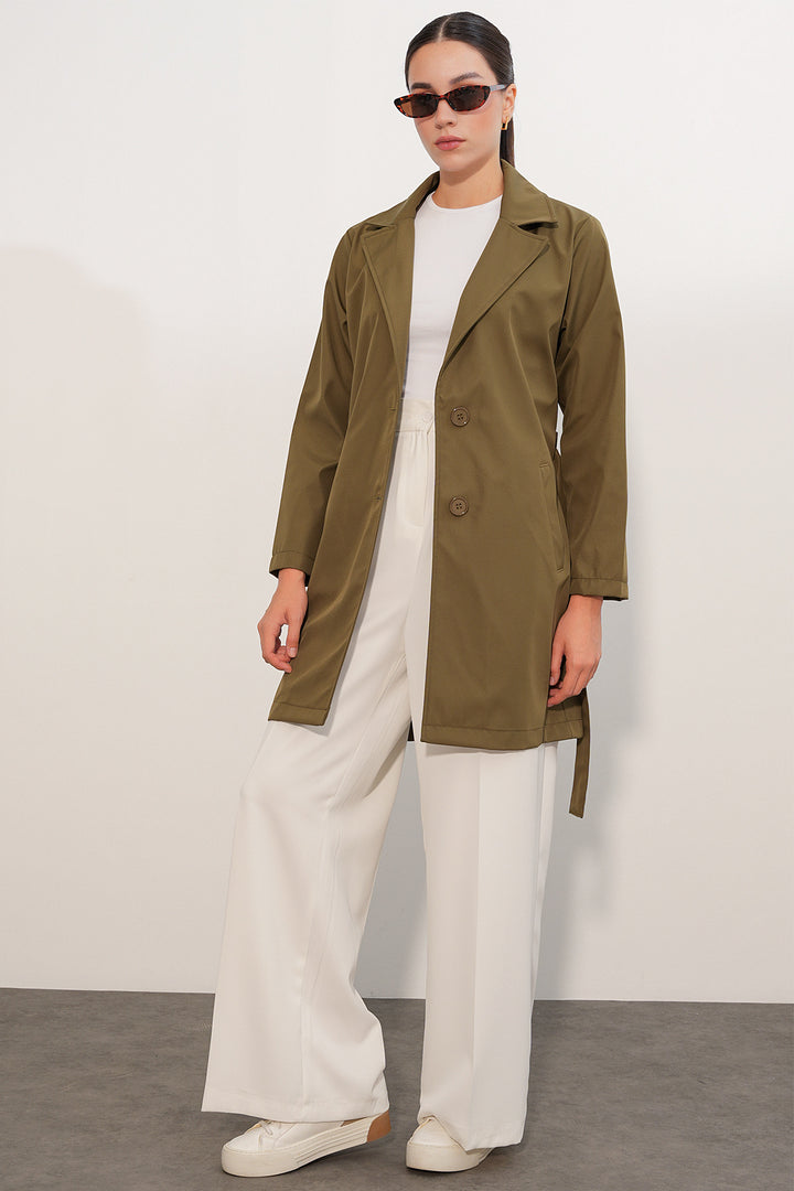 BGD Women Kadın Kemerli Kısa Trençkot 5990 - Haki - Penfield