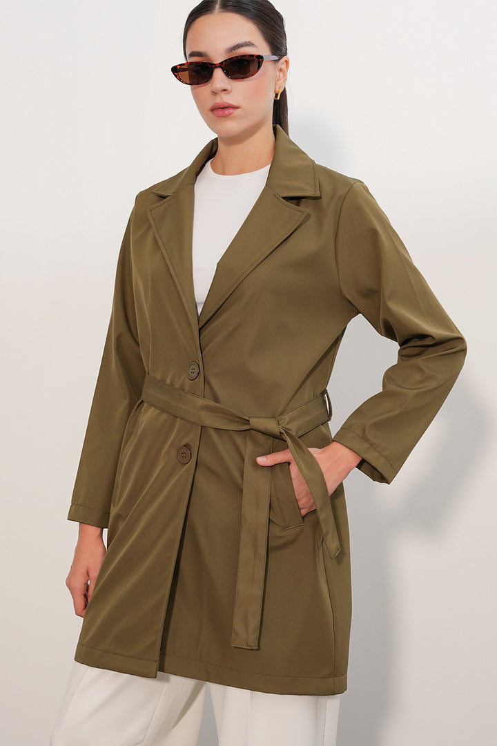 BGD Women Kadın Kemerli Kısa Trençkot 5990 - Haki - Penfield
