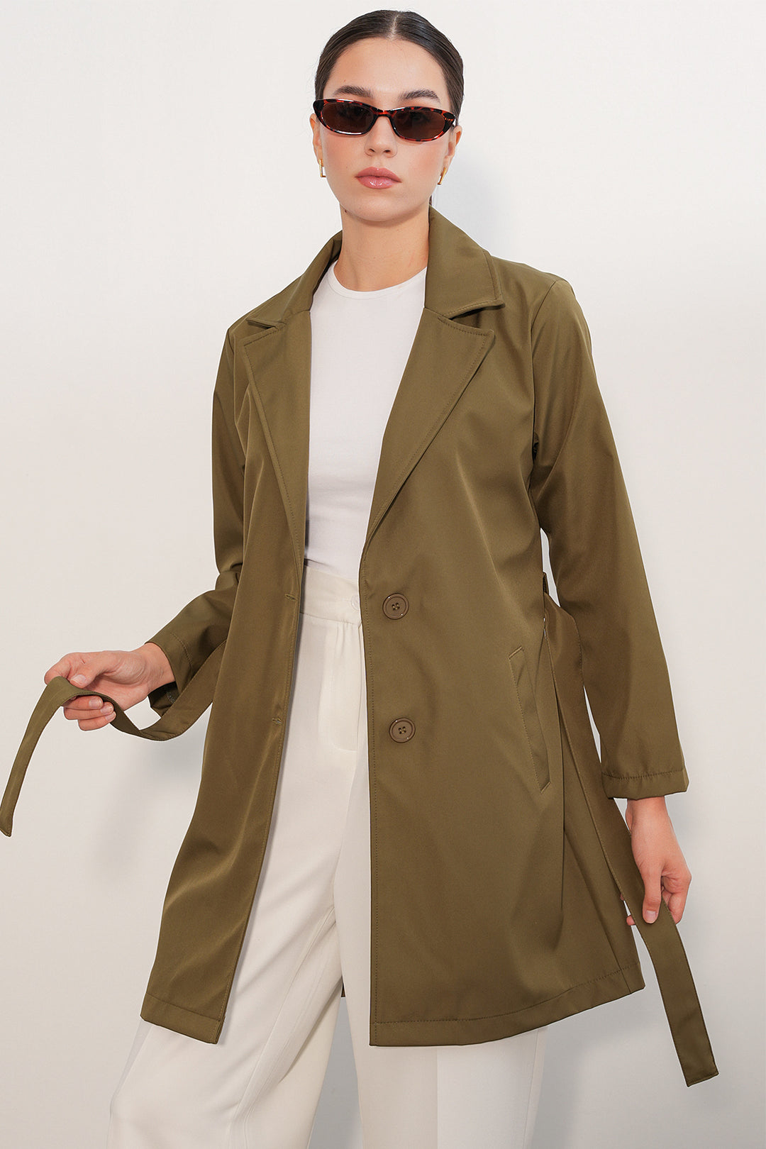 BGD Women Kadın Kemerli Kısa Trençkot 5990 - Haki - Penfield