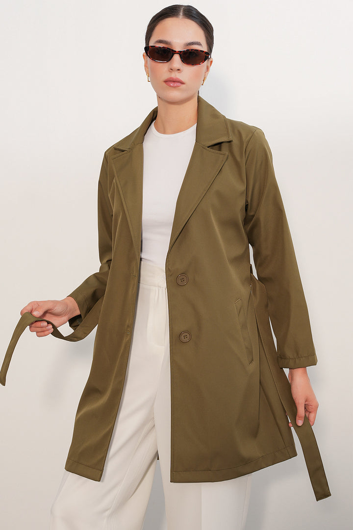 BGD Women Kadın Kemerli Kısa Trençkot 5990 - Haki - Penfield