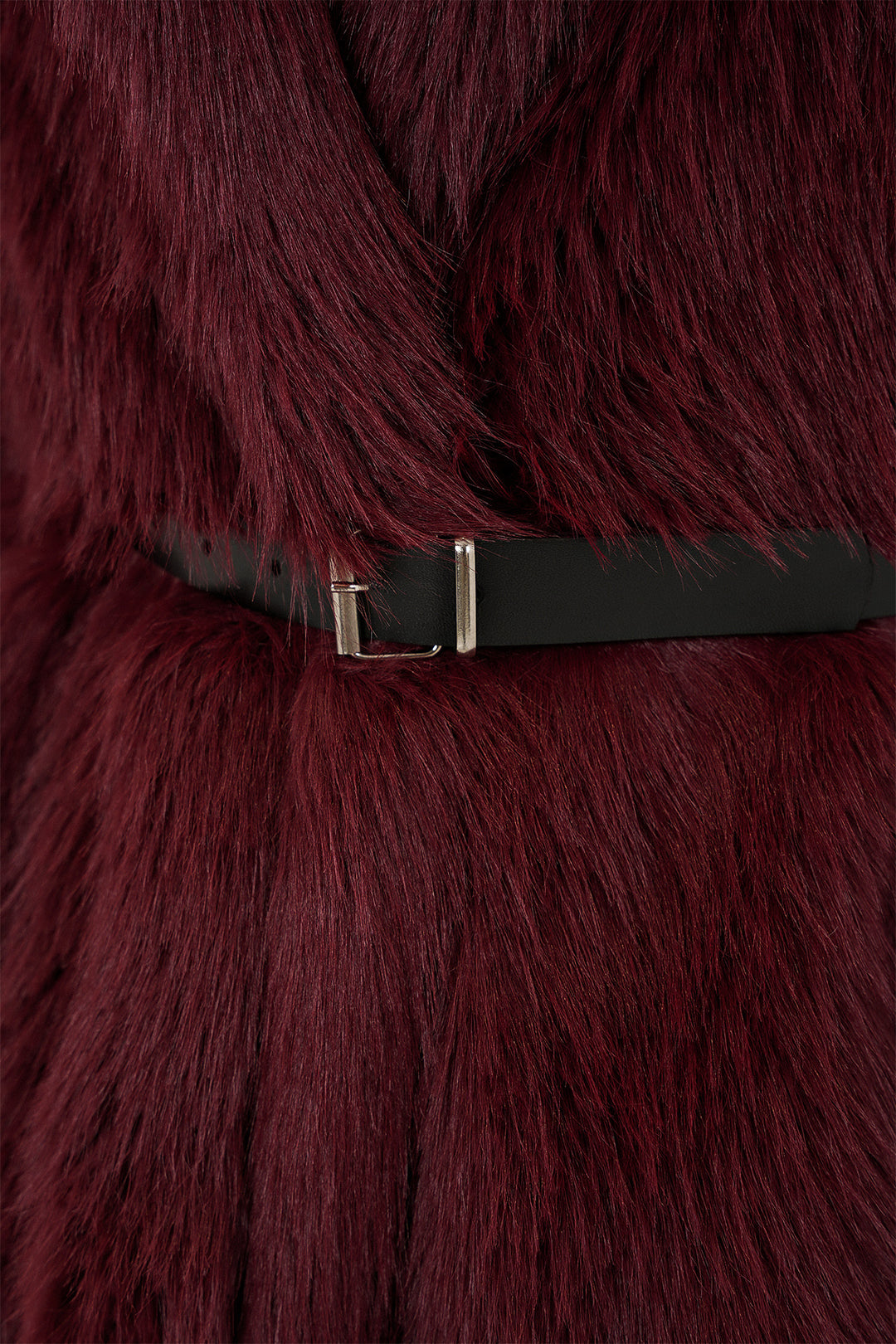 BGD Women Kadın Kemerli Oversize Kürklü Kaban 9156 - Bordo - Bay City