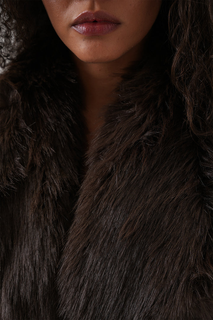 BGD Women Women's Belted Oversized Fur Coat 9156 - Brown - San Juan