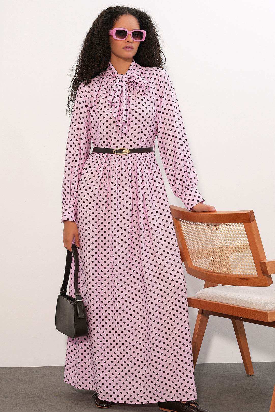 BGD Women Kadın Kemerli Puantiyeli Tesettür Elbise 2613 - Pembe - Goose Creek