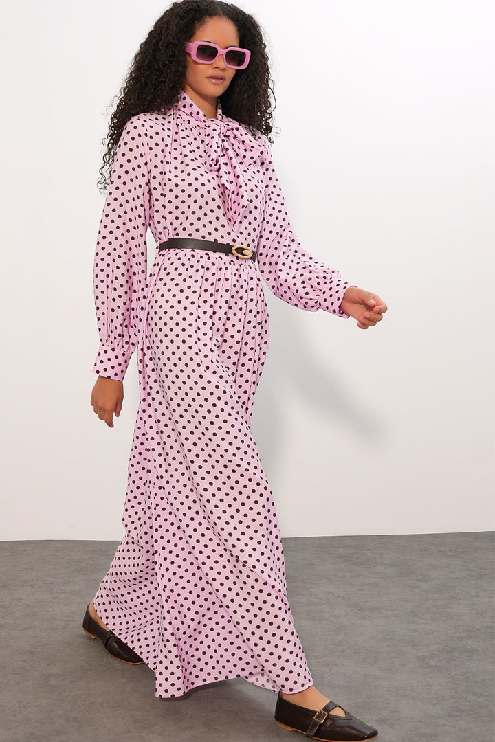 BGD Women Kadın Kemerli Puantiyeli Tesettür Elbise 2613 - Pembe - Goose Creek
