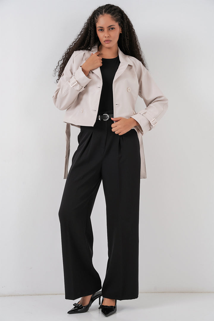 BGD Women Women's Belted Faux Leather Jacket 1046 - Ecru - Oakville