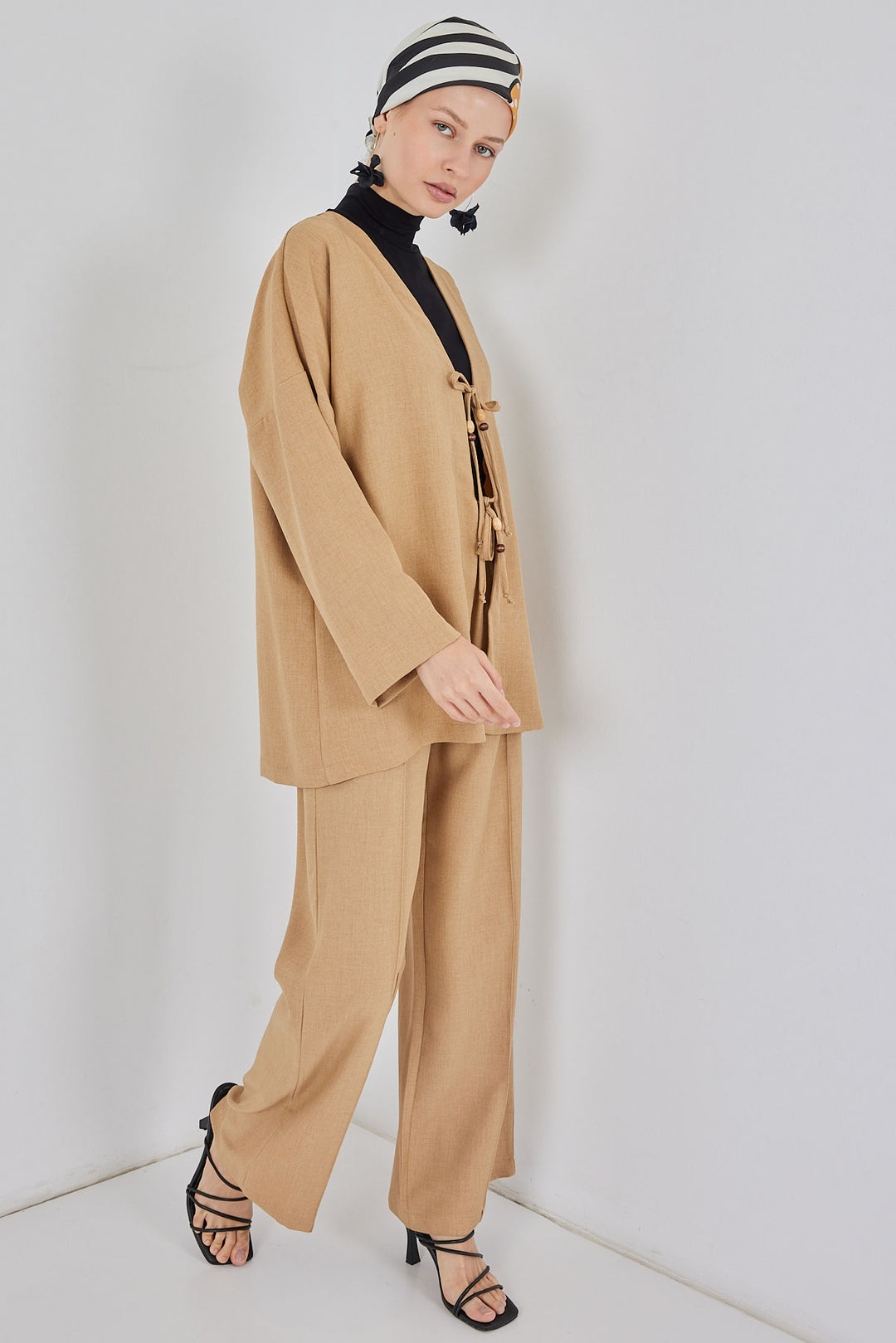 BGD Women Kadın Keten Kimono İkili Takım 6727 - Bisküvi - Zutphen