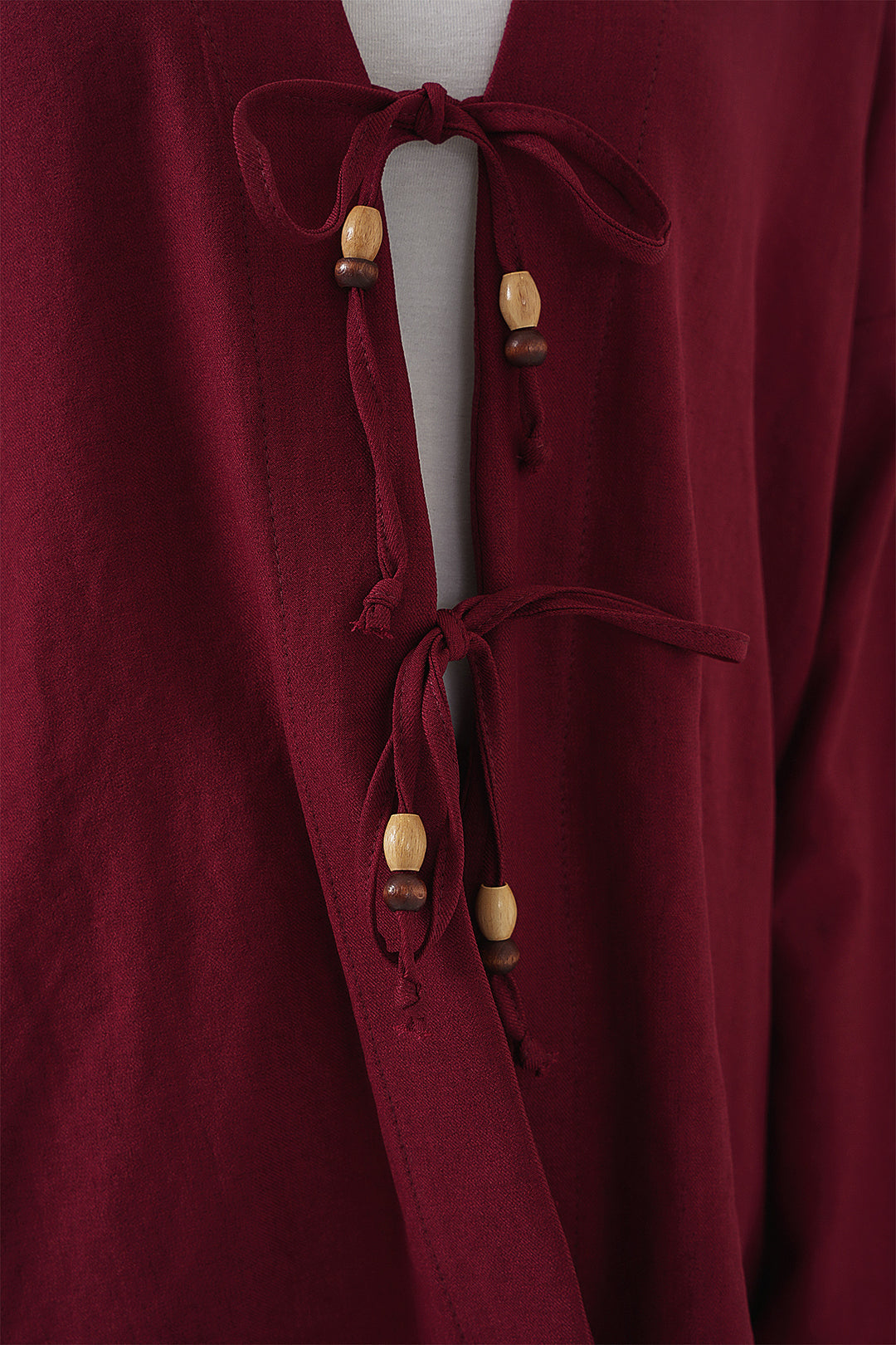 BGD Women Woman Linen Kimono Set 6727 - Burgundy - Ixtlahuacán de los Membrillos