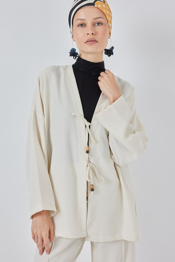 BGD Women Women's Linen Kimono Set 6727 - Ecru - Los Angeles